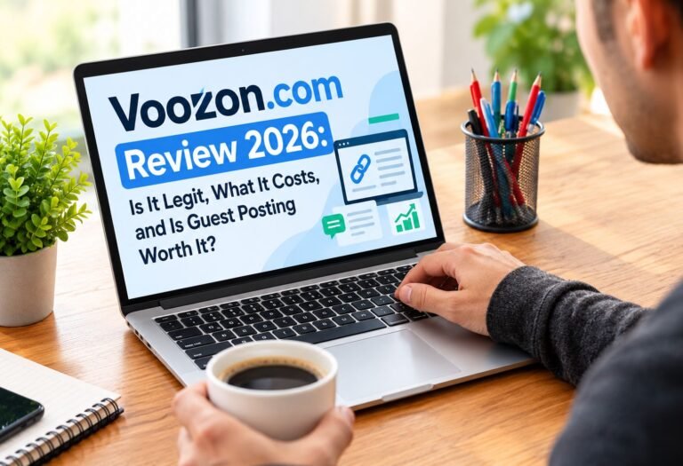 Voozon.com Review 2026: Is It Legit, What It Costs, and Is Guest Posting Worth It? Voozon.com homepage screenshot showing multi-niche digital publishing platform