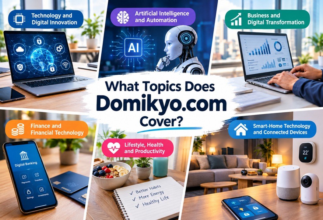 Domikyo.com topics including technology, artificial intelligence, digital business, fintech, lifestyle, health, productivity, and smart-home technology.